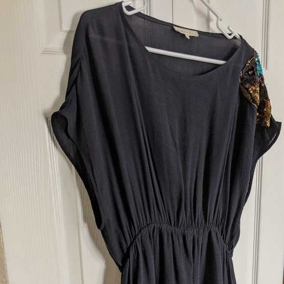 Sandro dress size medium butterfly shoulder sequin dark navy blue - Picture 7 of 7